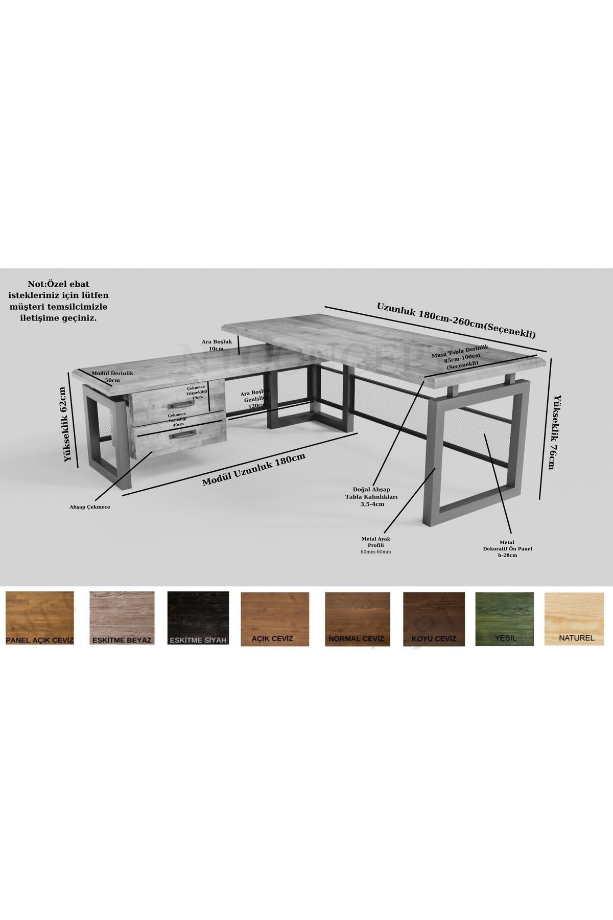 Nt Concept Ntconcept Loa Doğal Ağaç Modüllü Ofis Masası(85Cm-220Cm Modül)