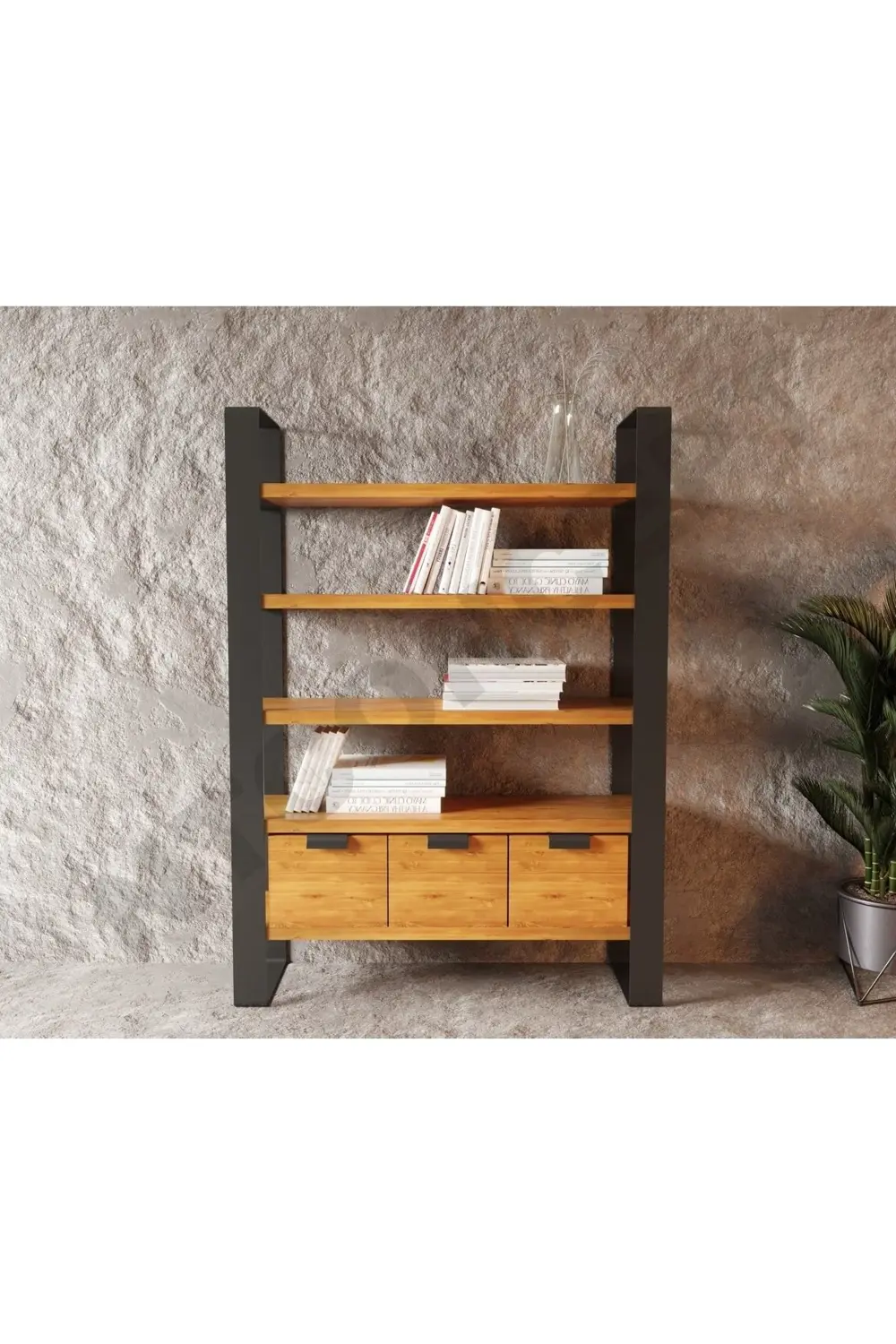 Ntconcept Lomi Masif Ağaç Kitaplık-vitrin(EN 140CM)