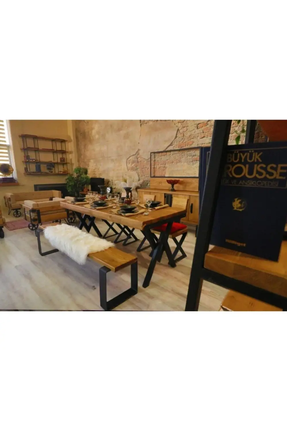 Ntconcept Masif Ağaç Masa(85cm-125cm Masa+125cm Bank+4 Sandalye)