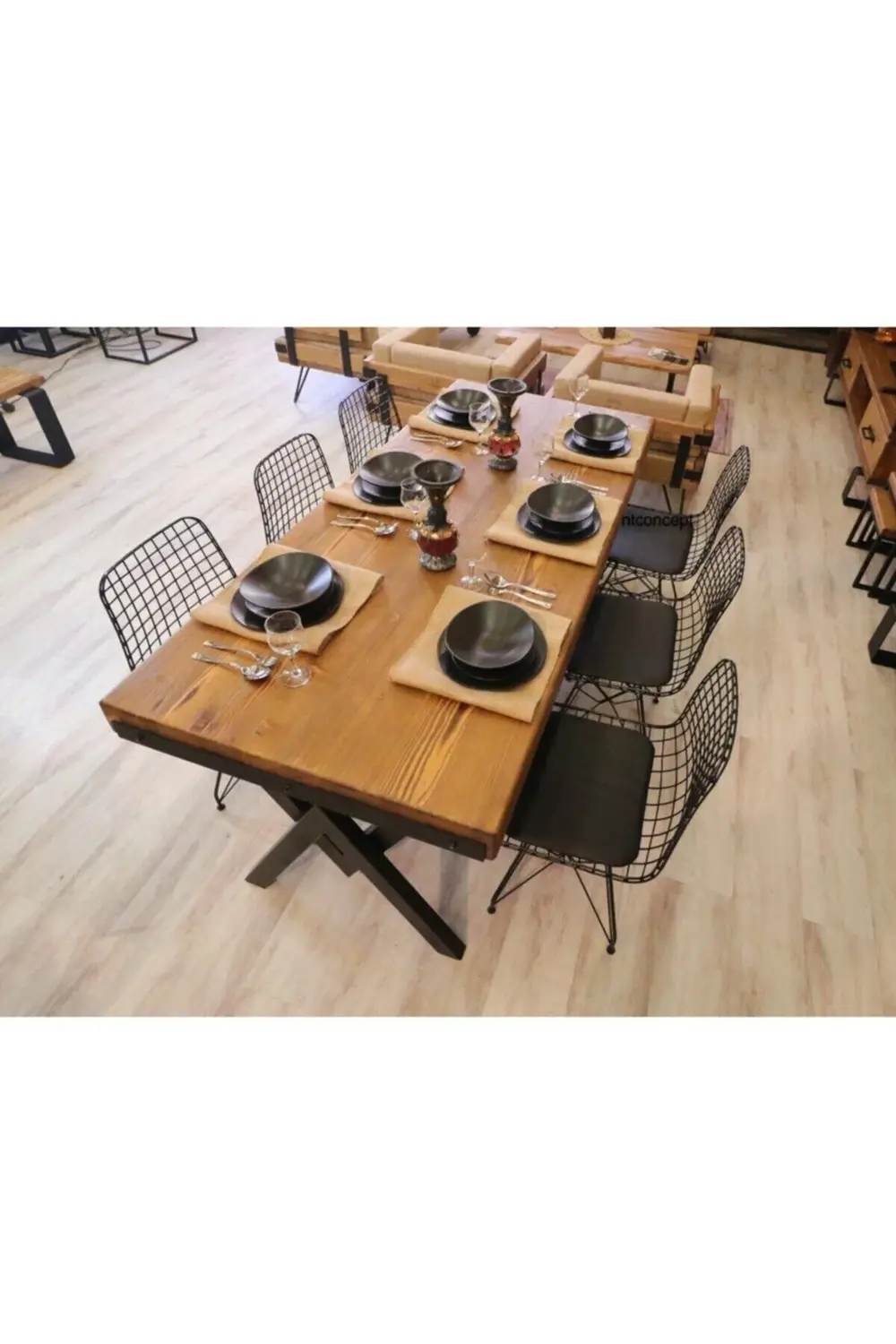 Ntconcept Masif Ağaç Mutfak Masası Takımı(85cm-185cm Masa+6 Sanda