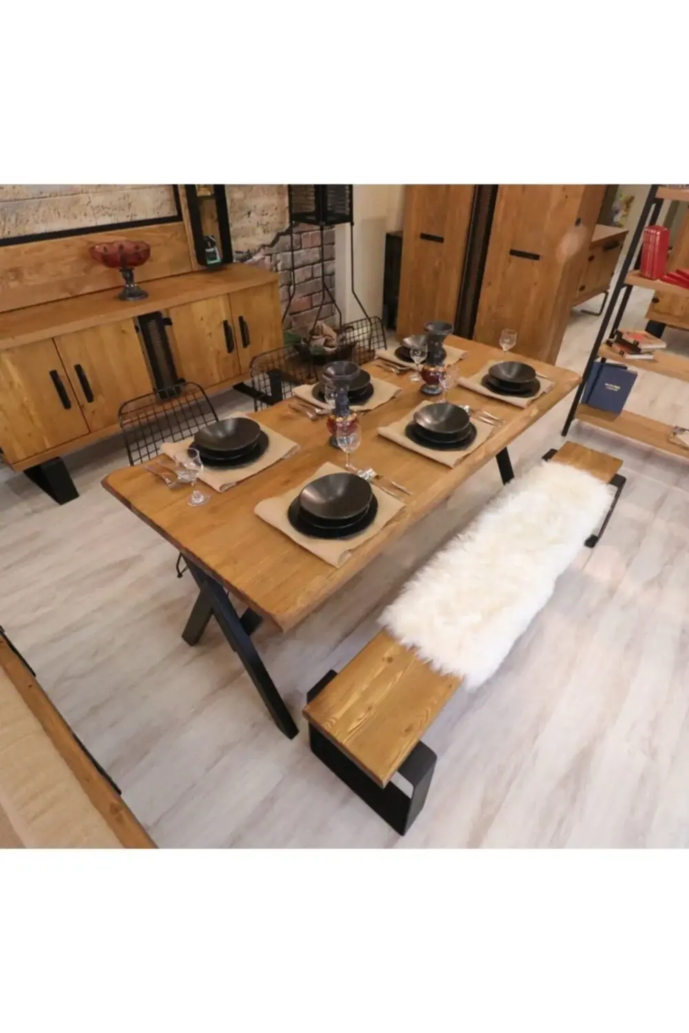 Ntconcept Masif Ağaç Mutfak Masası(85cm-210cm Masa+210cm Bank+6 S