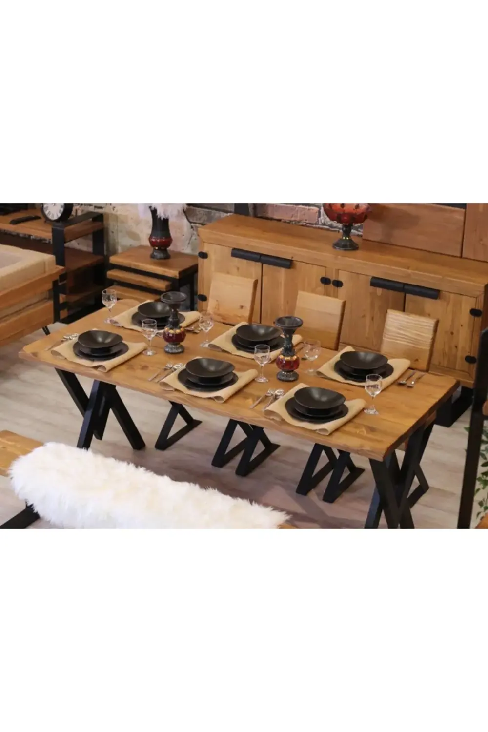 Ntconcept Masif Ağaç Mutfak Masası(85cm-210cm Masa+210cm Bank+6 S