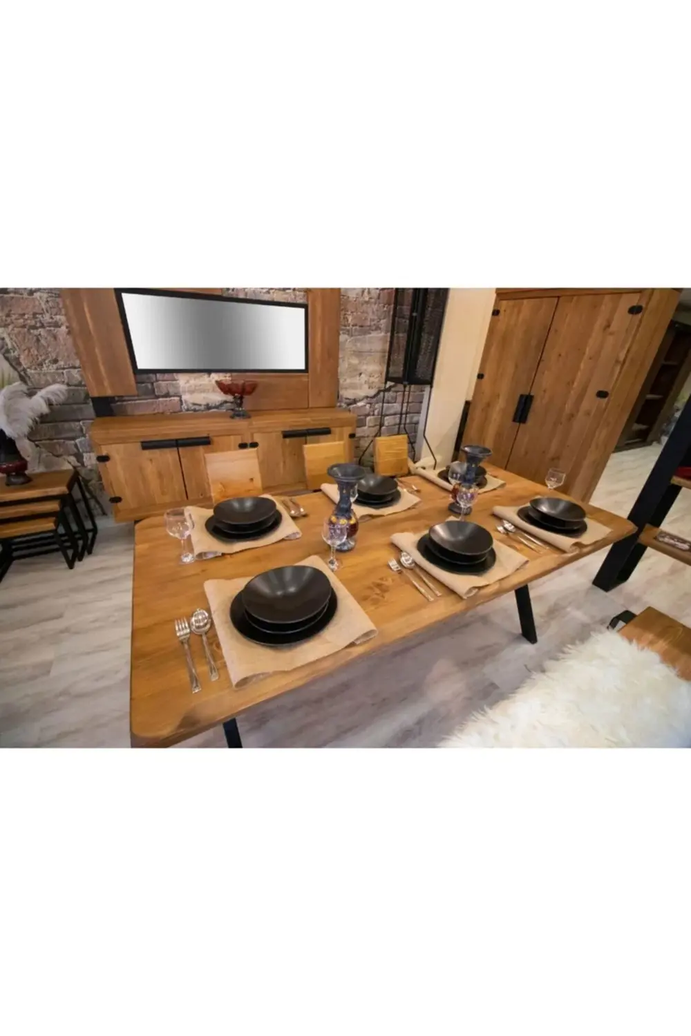 Ntconcept Masif Ağaç Mutfak Masası(85cm-210cm Masa+210cm Bank+6 S