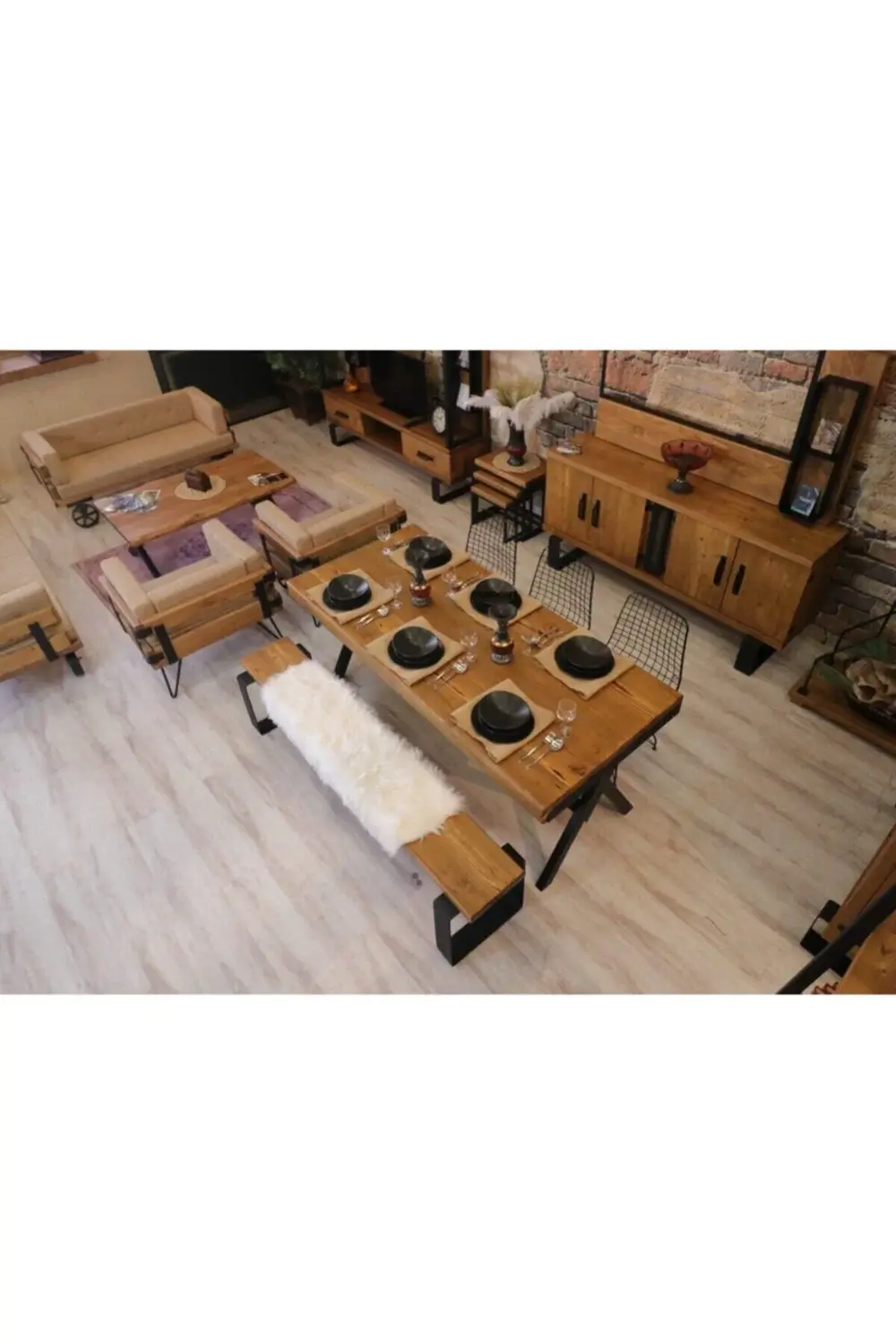 Ntconcept Masif Ağaç Mutfak Yemek Masası Takımı 85cm-210cm Masa 2