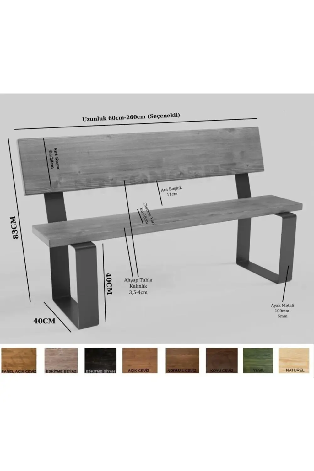 Ntconcept Masif Ağaç Sırtlı Bank -(Uzunluk 210cm)