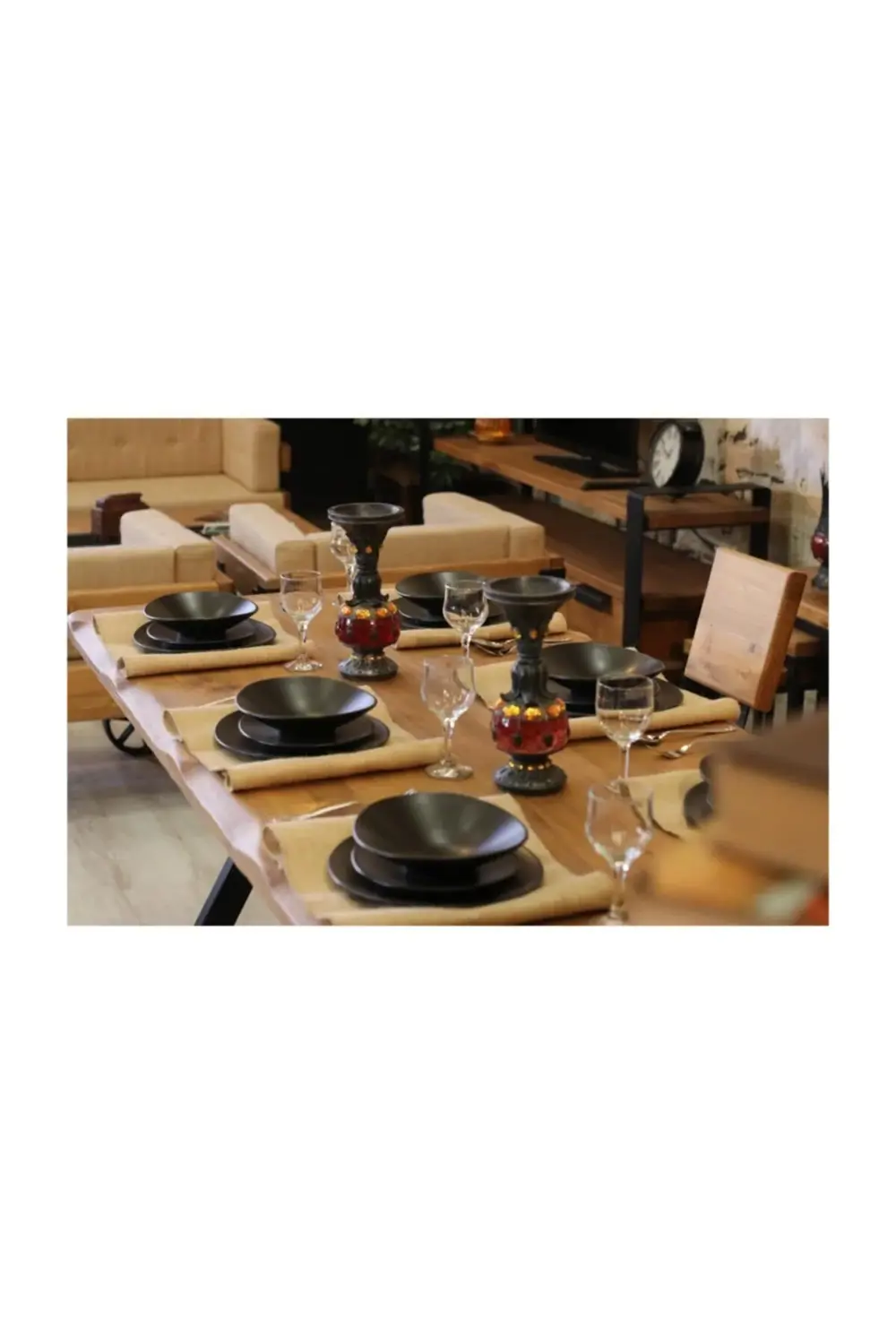 Ntconcept Masif Ağaç Yemek Masası Takımı- 85cm-185cm Masa+185cm B