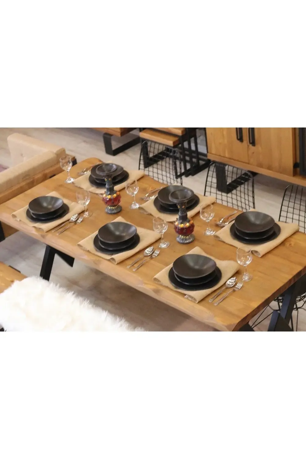 Ntconcept Masif Ağaç Yemek Masası Takımı - 85cm-210cm Masa +210cm