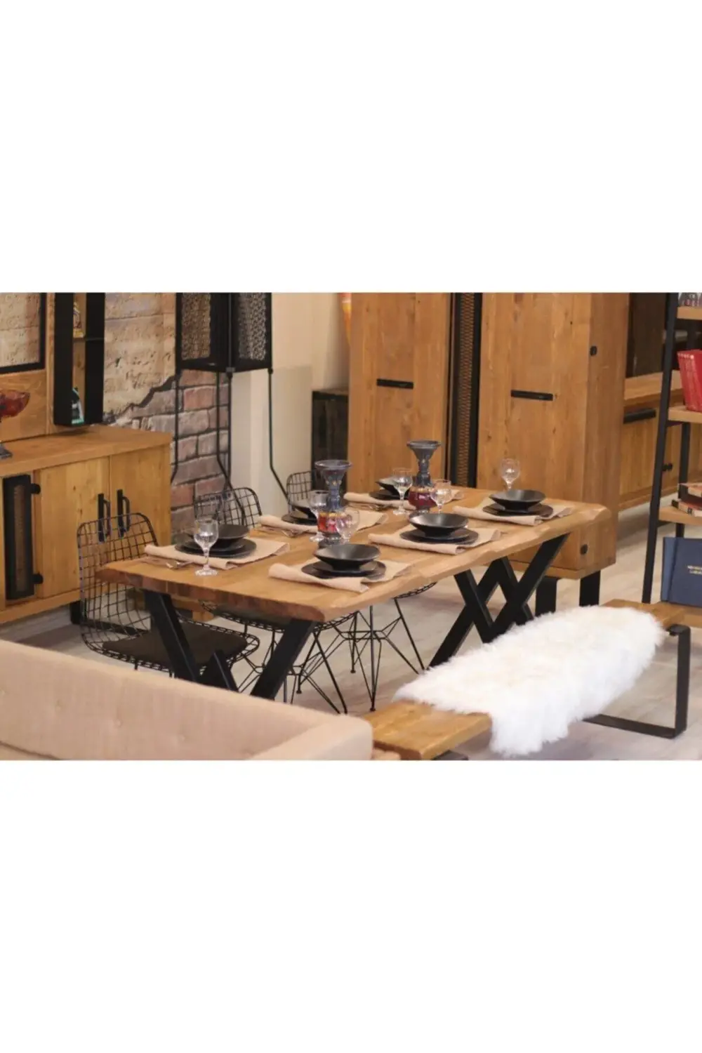 Ntconcept Masif Ağaç Yemek Masası Takımı- 85cm-210cm Masa+210cm B