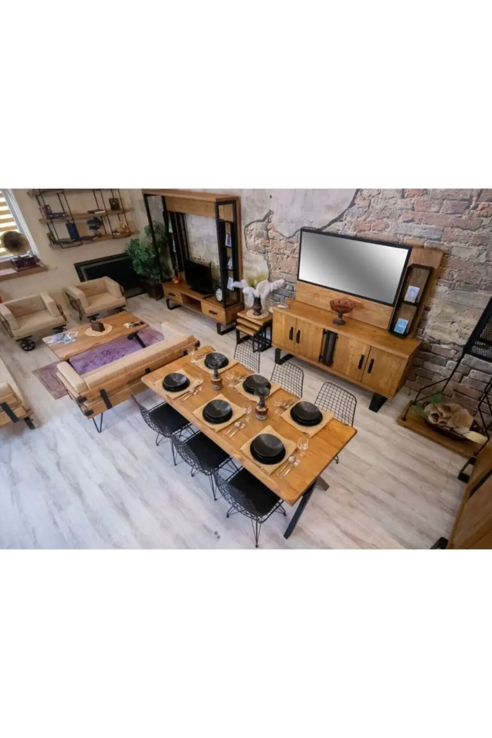 Ntconcept Masif Ağaç Yemek Masası Takımı- (85cm-210cm Masa +8 Ade