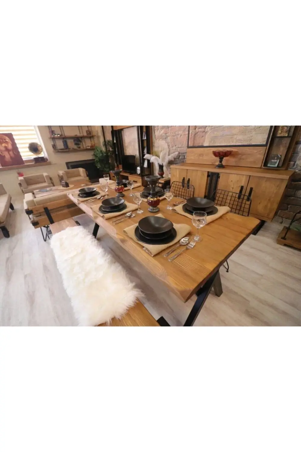 Ntconcept Masif Ağaç Yemek Masası Takımı- 85cm-210cm Masa+210cm B