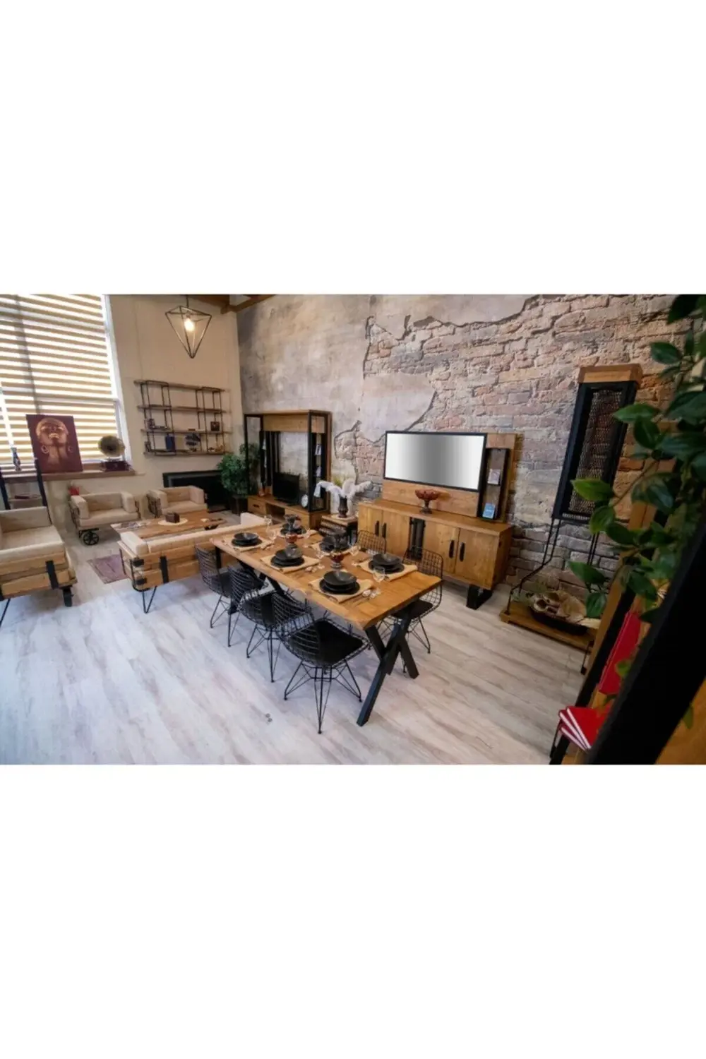 Ntconcept Masif Ağaç Yemek Masası Takımı- (85cm-210cm Masa +8 Ade