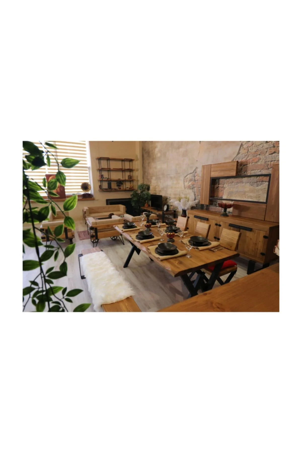 Ntconcept Masif Ağaç Yemek Masası Takımı- 85cm-150cm Masa+150cm B