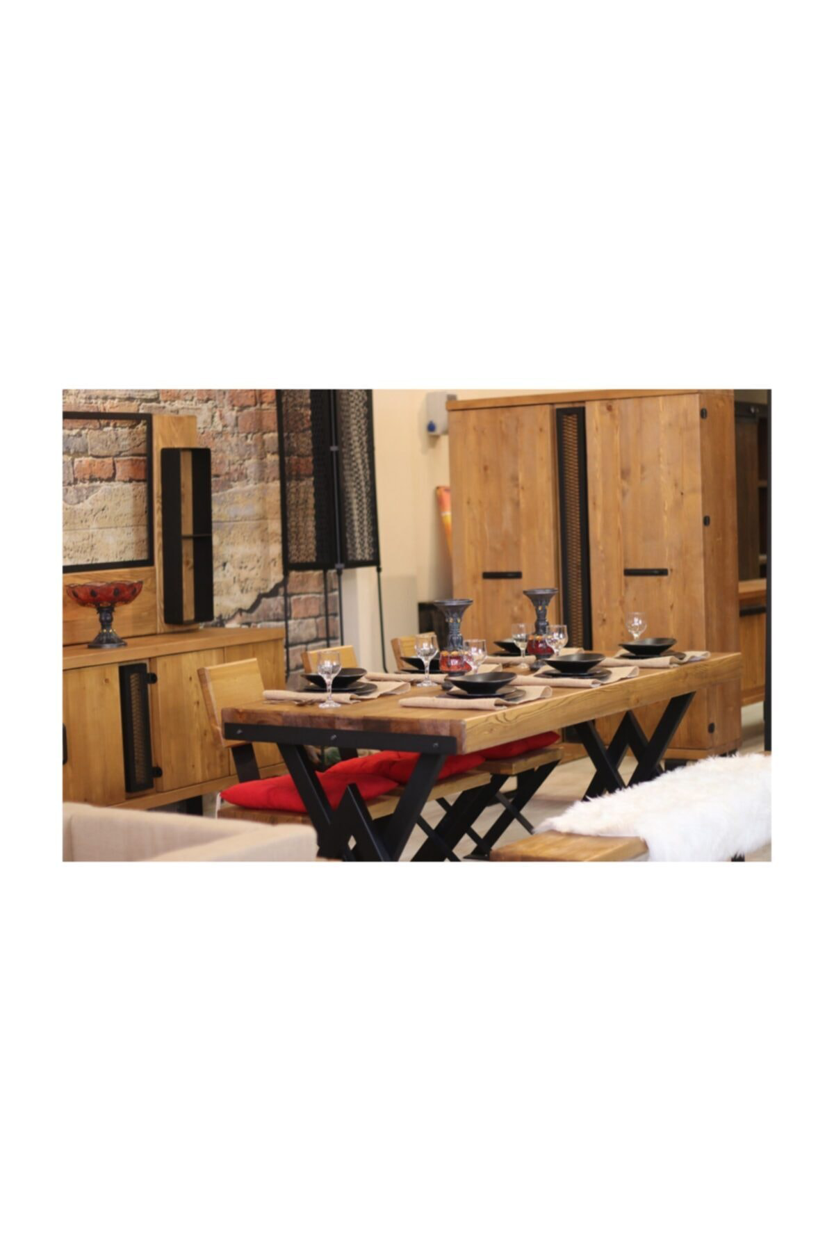 Nt Concept Ntconcept Masif Ağaç Yemek Masası Takımı - 85Cm-150Cm Masa + 150C