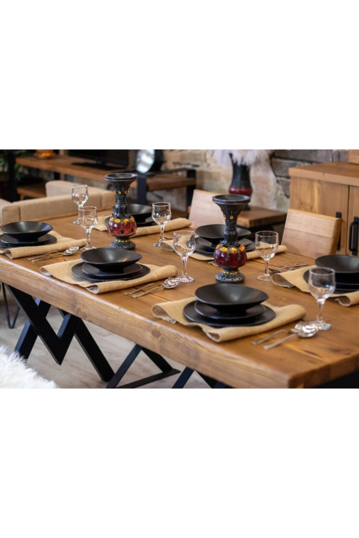 Ntconcept Masif Ağaç Yemek Masası Takımı- 85cm-210cm Masa+210cm Bank+5 Adet Loft Sandalye Ntconcept Masif Ağaç Yemek Masası Takımı- 85cm-210cm Masa+210cm Bank+5 Adet Loft Sandalye