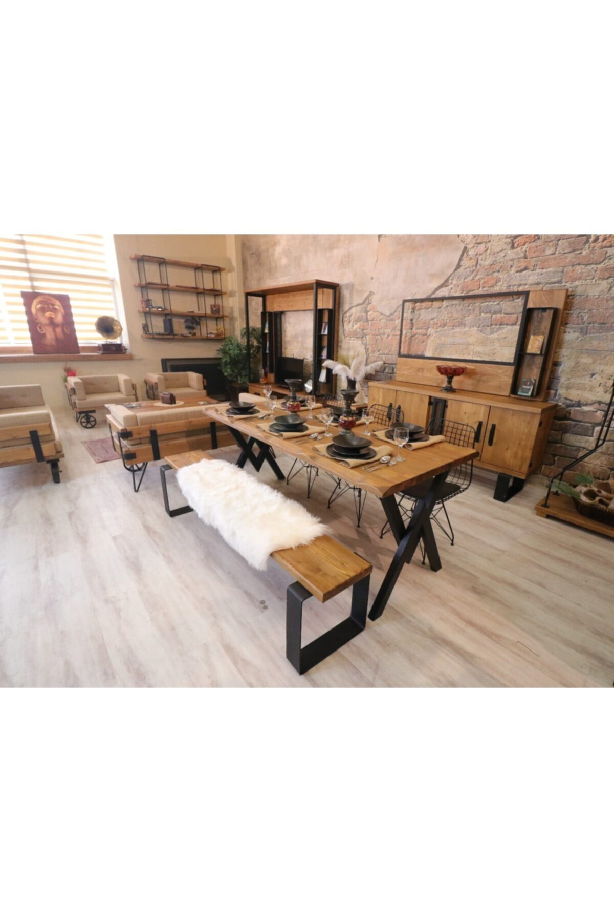 Ntconcept Masif Ağaç Mutfak Masası(85cm-210cm Masa+210cm Bank+6 S