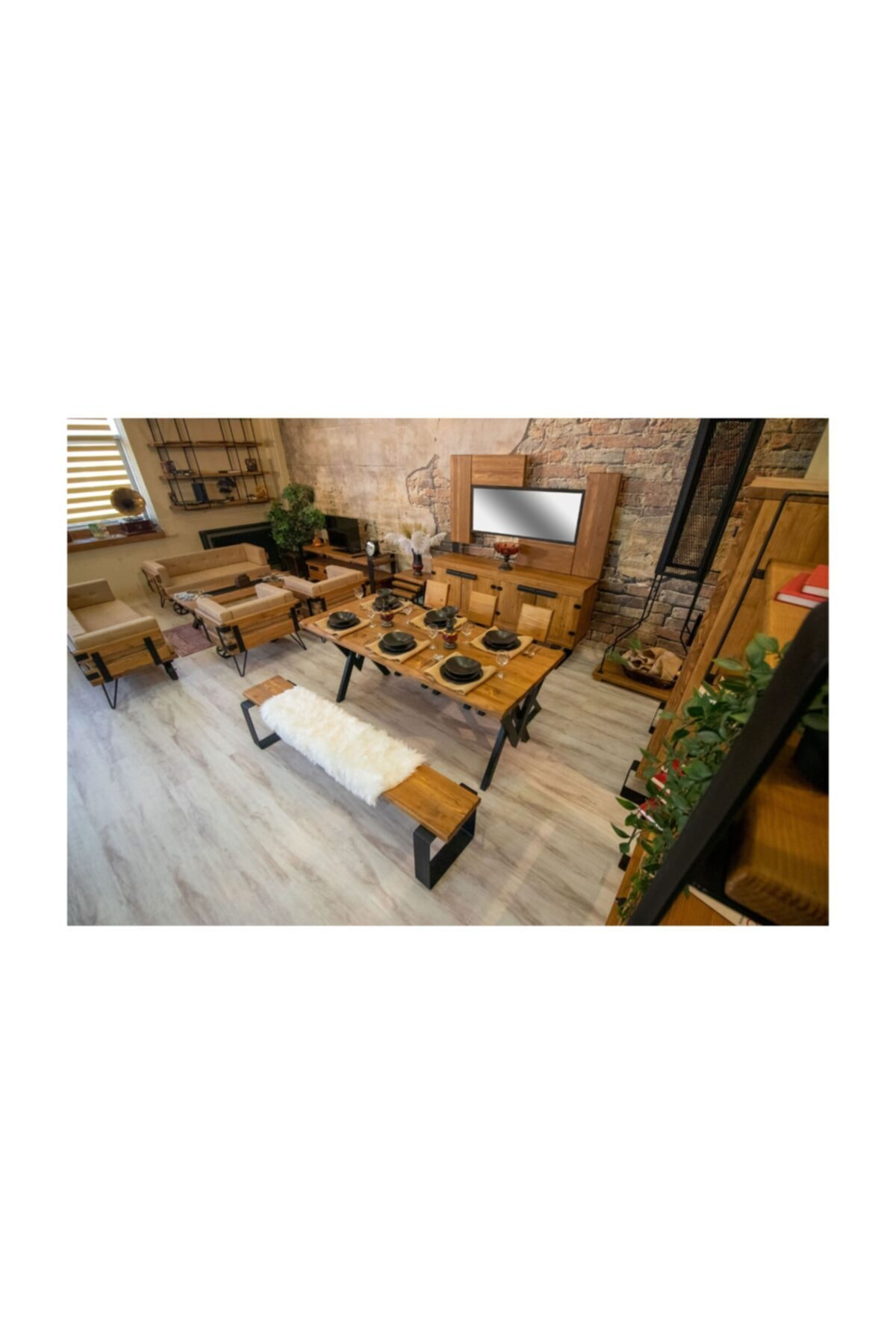 Ntconcept Masif Ağaç Yemek Masası Takımı- 85cm-185cm Masa+185cm B