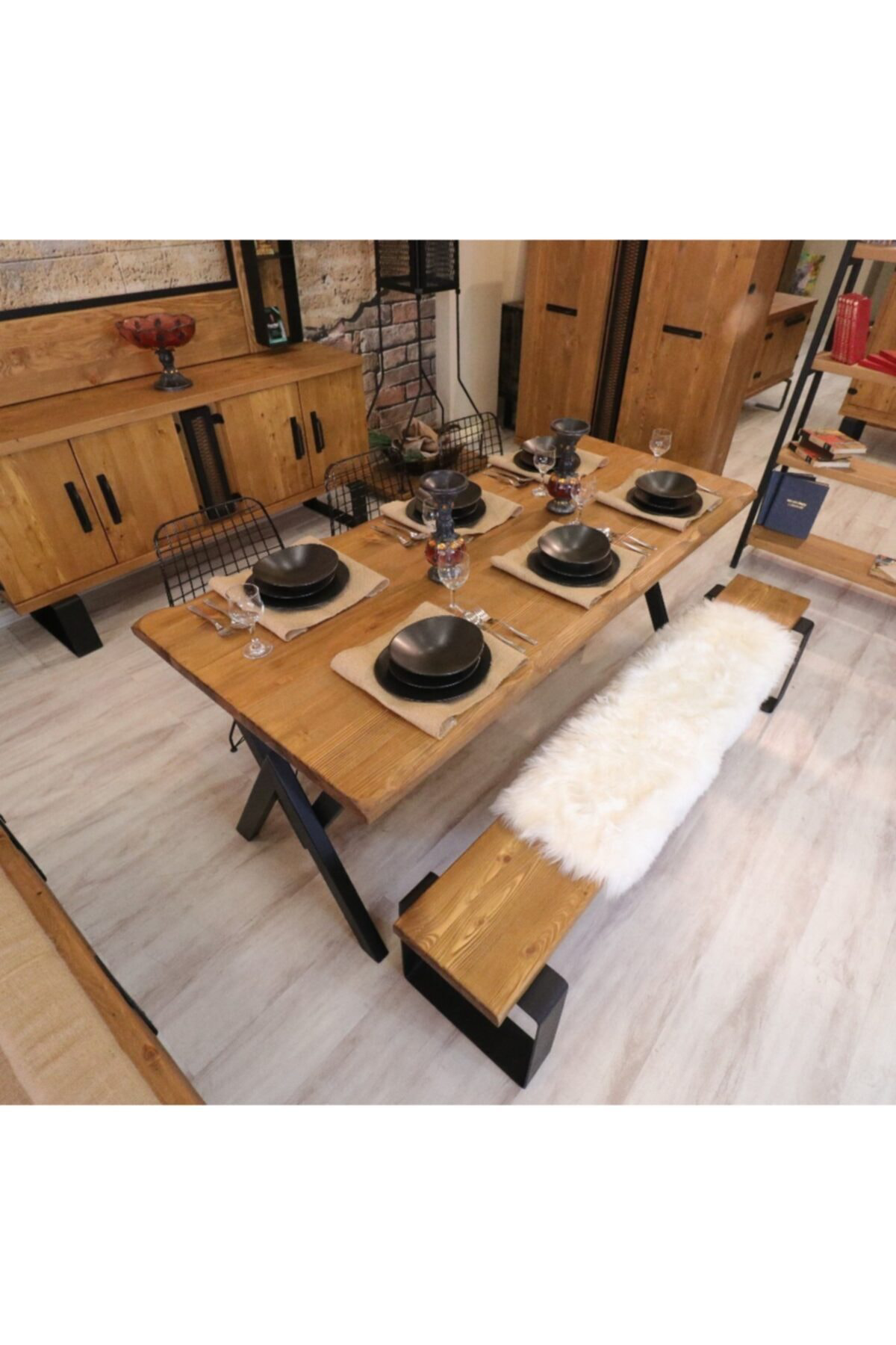 Ntconcept Masif Ağaç Mutfak Masası(85cm-210cm Masa+210cm Bank+6 S