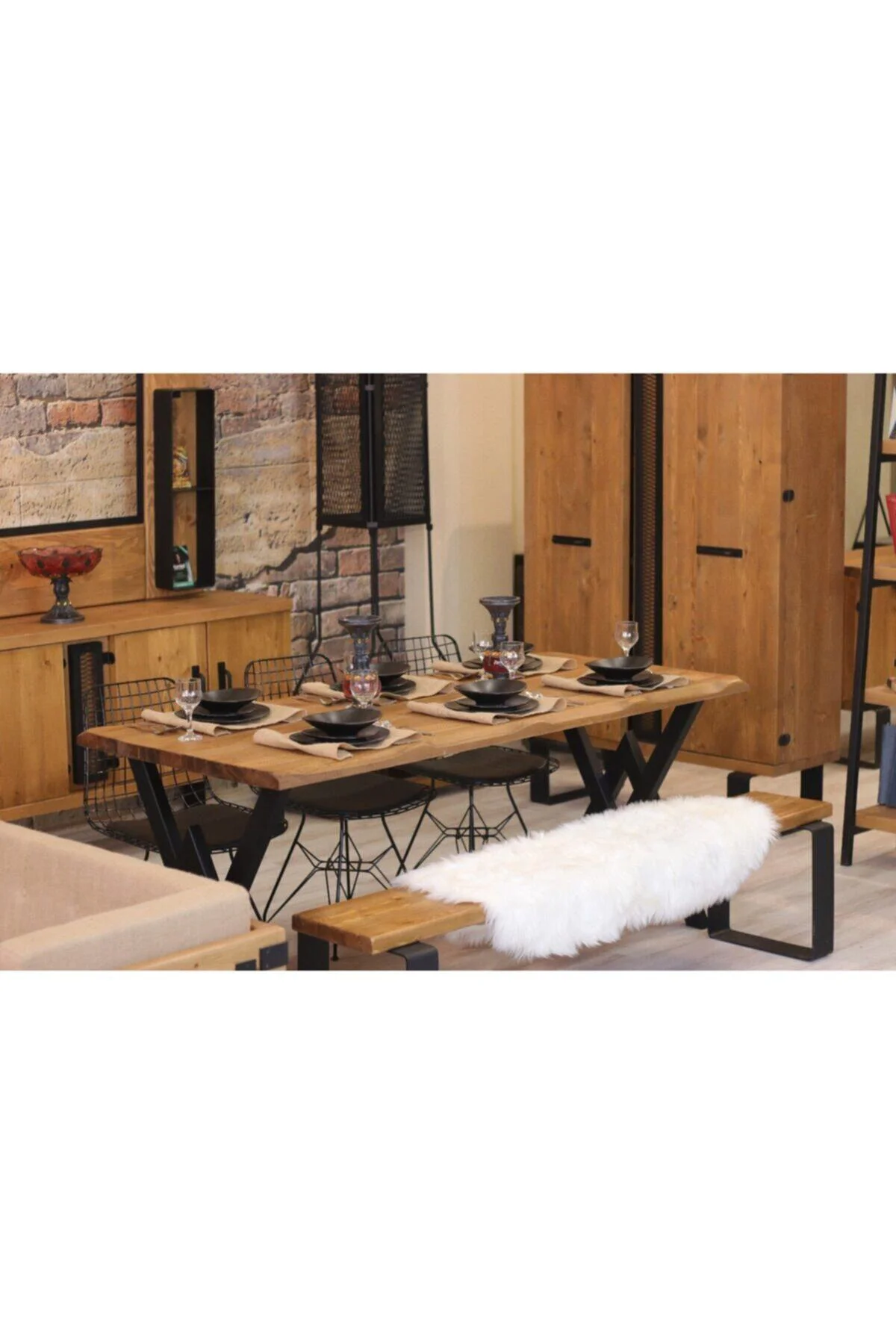 Ntconcept Masif Ağaç Yemek Masası Takımı- 85cm-210cm Masa+210cm B