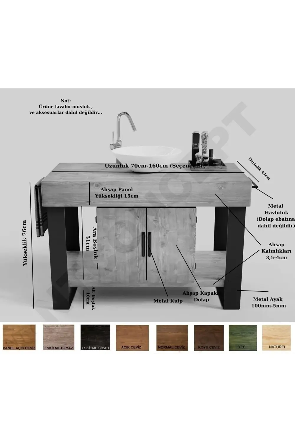 Ntconcept Miha Masif Ahşap Lavabo Dolabı Hilton 70cm