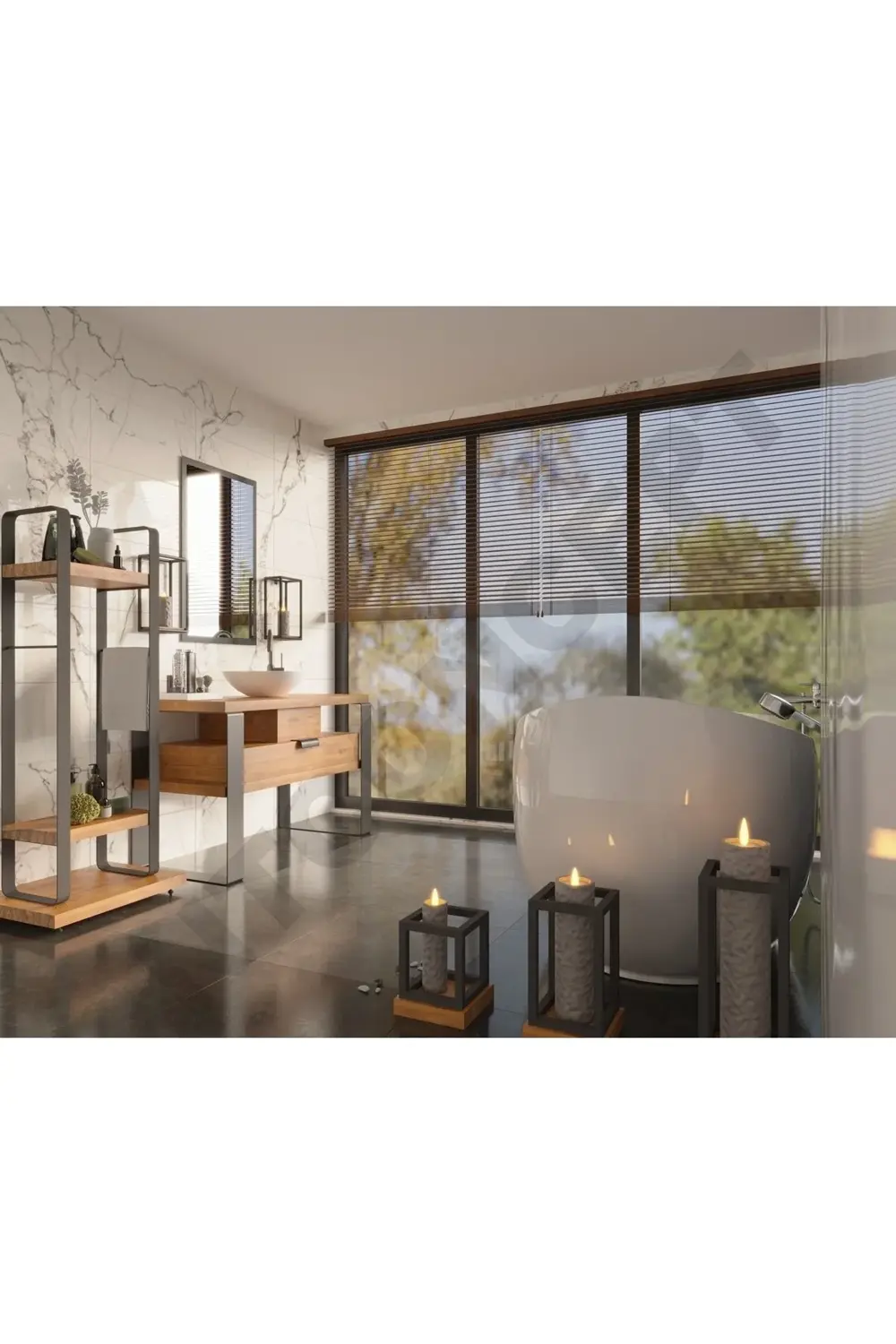 Ntconcept Mina Ayna Çerçeveli Masif Ahşap Lavabo Dolabı Hilton(70