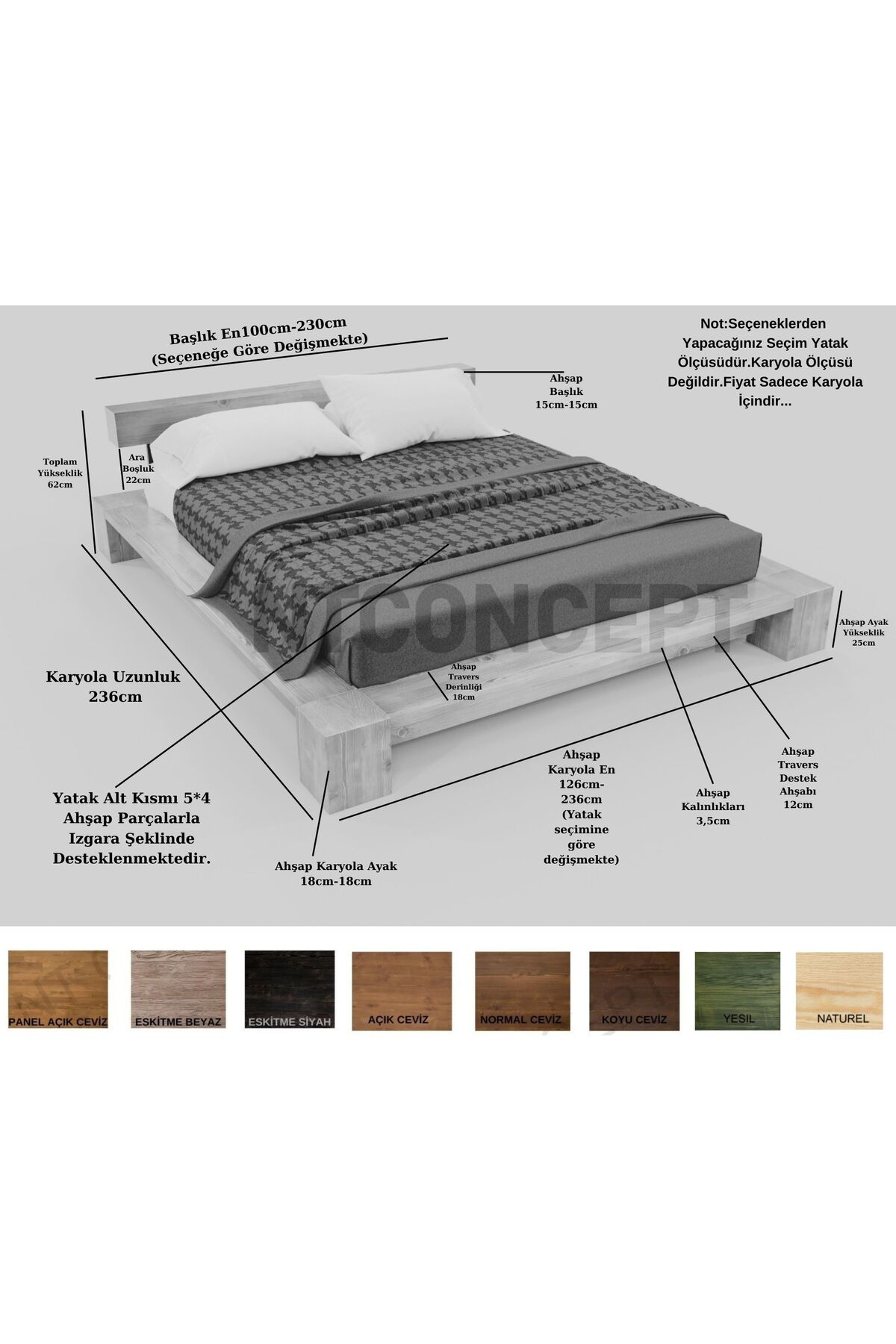 Nt Concept Ntconcept Mirna Doğal Ağaç Karyola 160 Cm-200 Cm