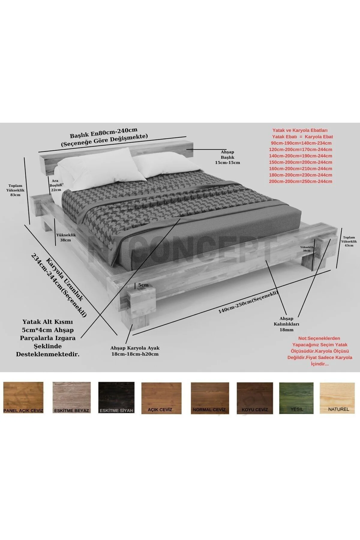Ntconcept Mirna Doğal Ağaç Karyola (120CM)