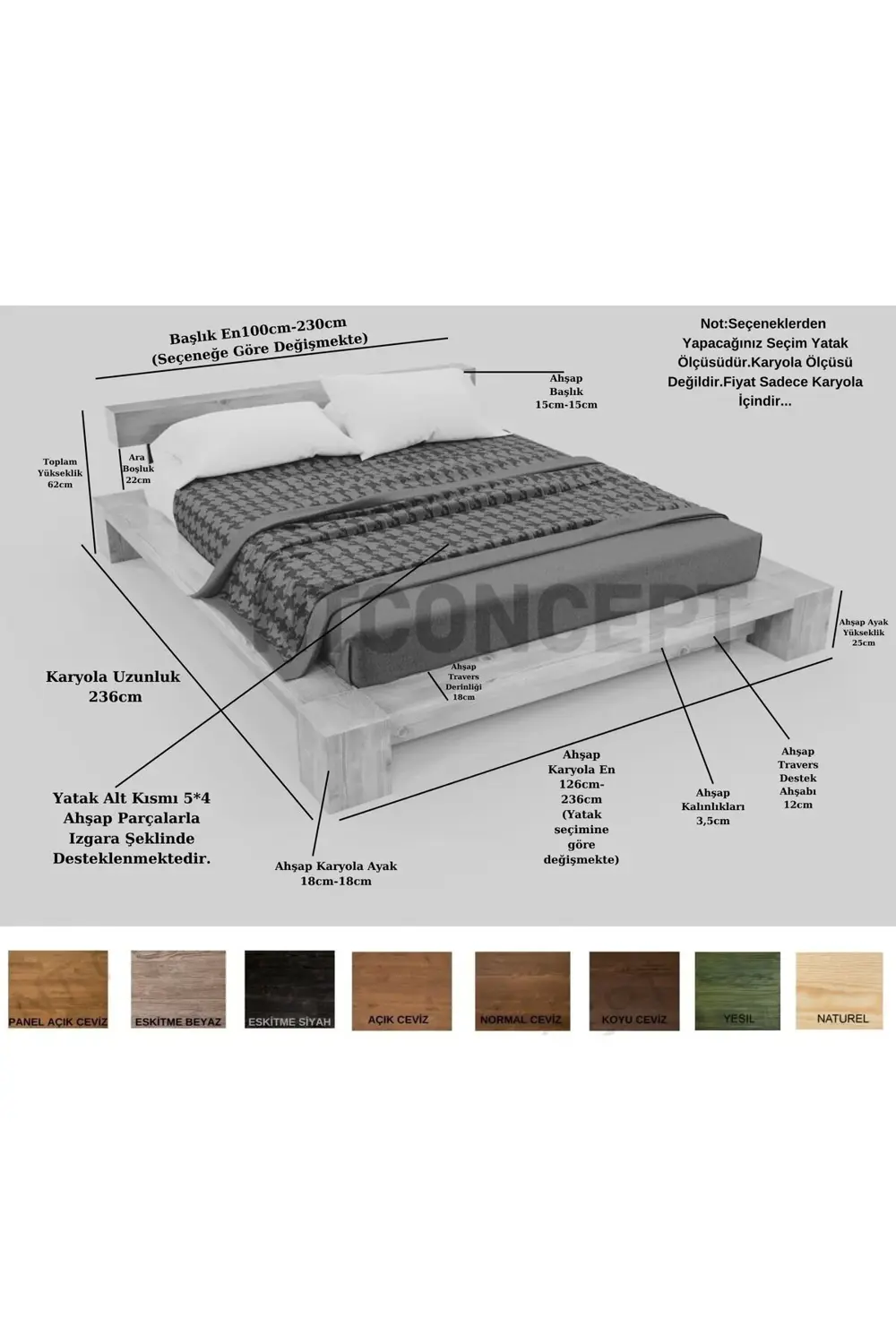 Ntconcept Mirna Doğal Ağaç Karyola 160 Cm-200 Cm