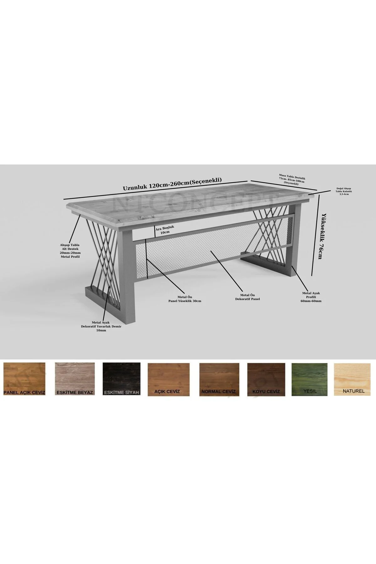Ntconcept Onix Doğal Ağaç Ofis Masası 85cm-230cm
