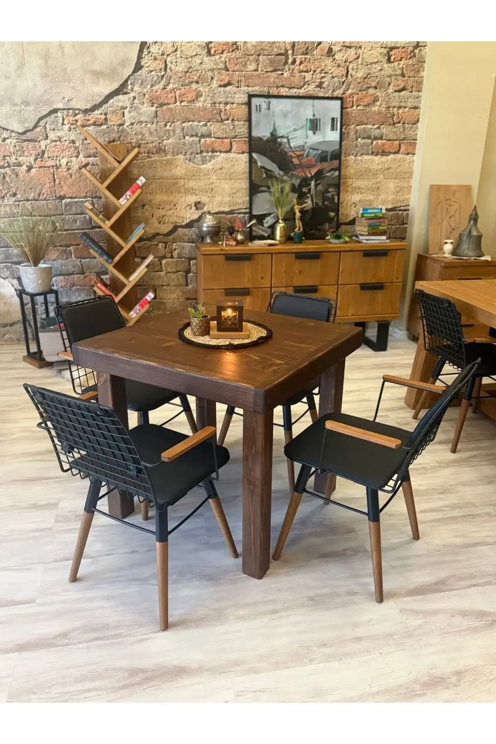 Ntcollection Ntconcept Pina Masif Ağaç Tel Sandalyeli Masa Takımı