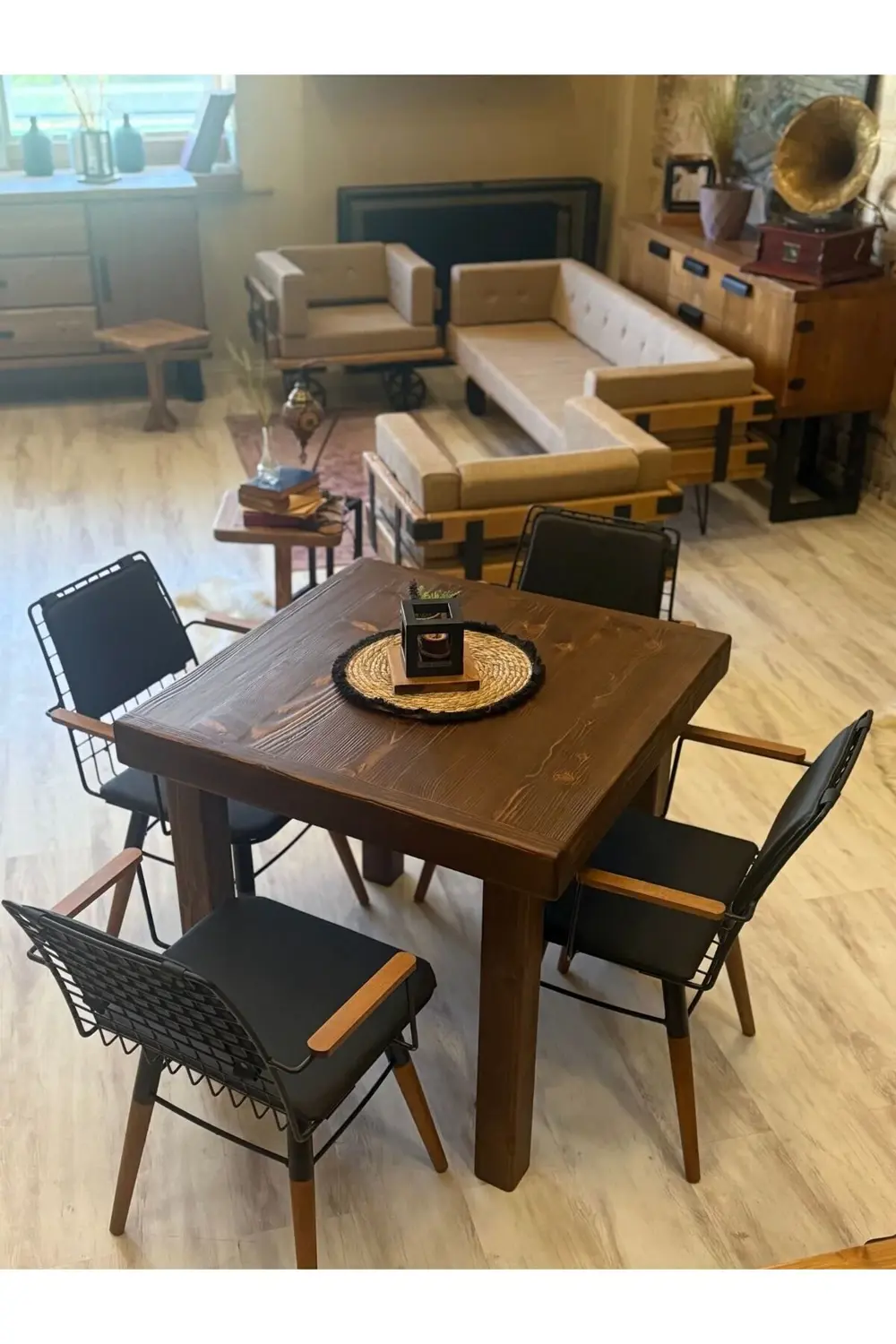 Ntcollection Ntconcept Pina Masif Ağaç Tel Sandalyeli Masa Takımı