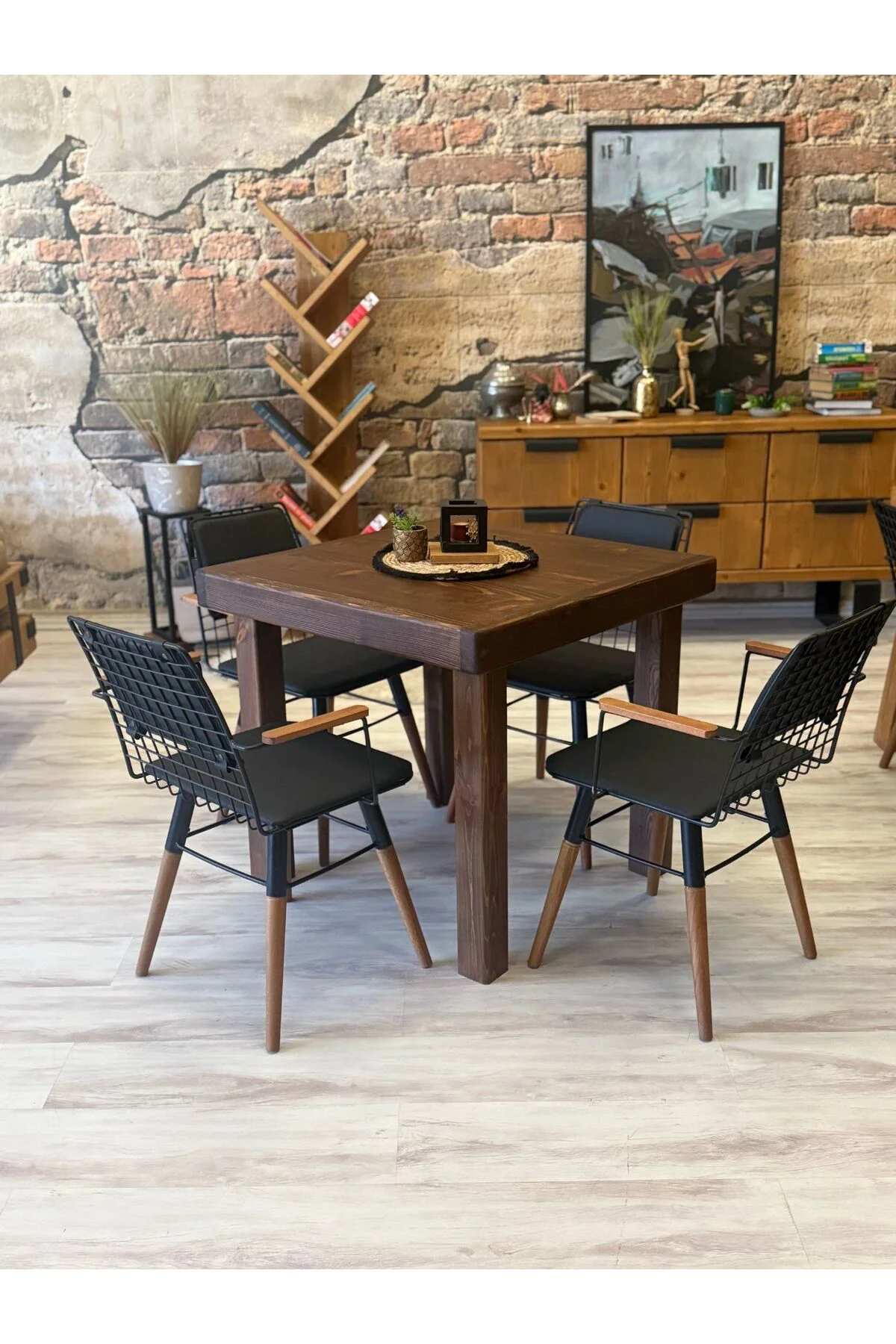 Ntconcept Pina Masif Ağaç Tel Sandalyeli Masa Takımı Ntconcept Pina Masif Ağaç Tel Sandalyeli Masa Takımı