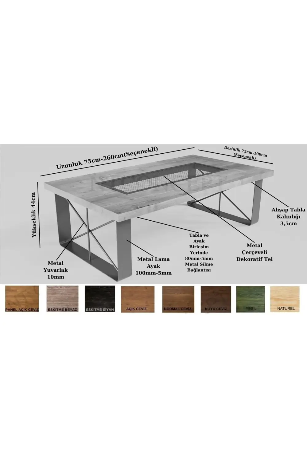 Ntconcept Rona Masif Ahşap Sehpa(75cm-140cm-h44cm)