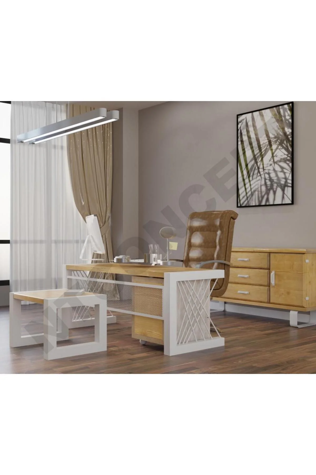 Ntconcept Rose Doğal Ahşap Dörtlü Ofis ve Çalışma Odası Takımı-14