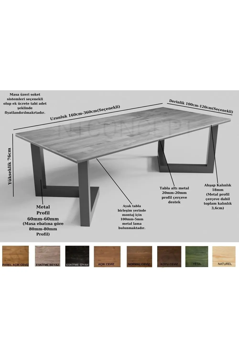 Ntconcept Simra Doğal Ağaç Toplantı Masası(120CM-260CM)