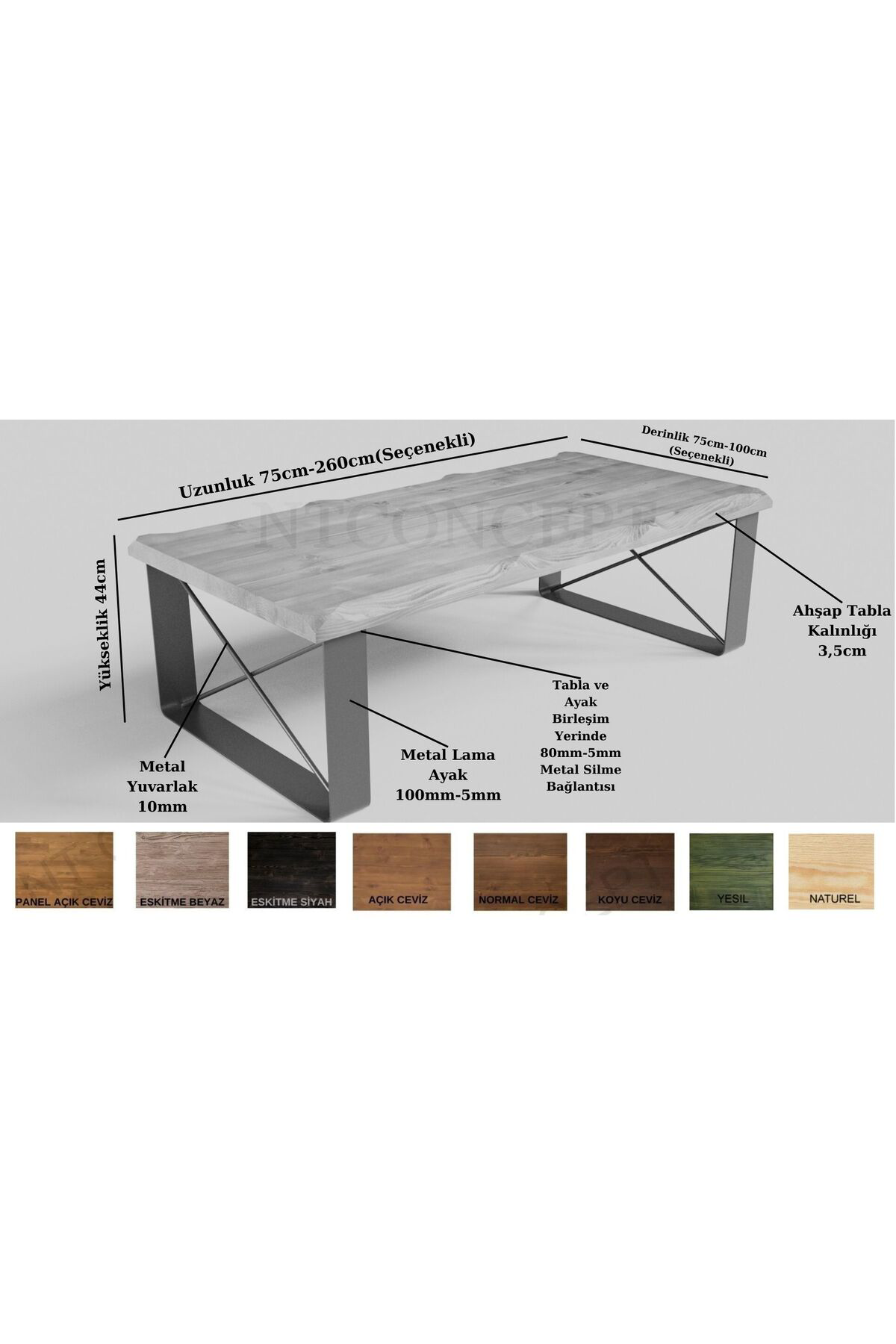 Nt Concept Ntconcept Sui Doğal Ağaç Sehpa 75Cm 180Cm Renk Seçenekli
