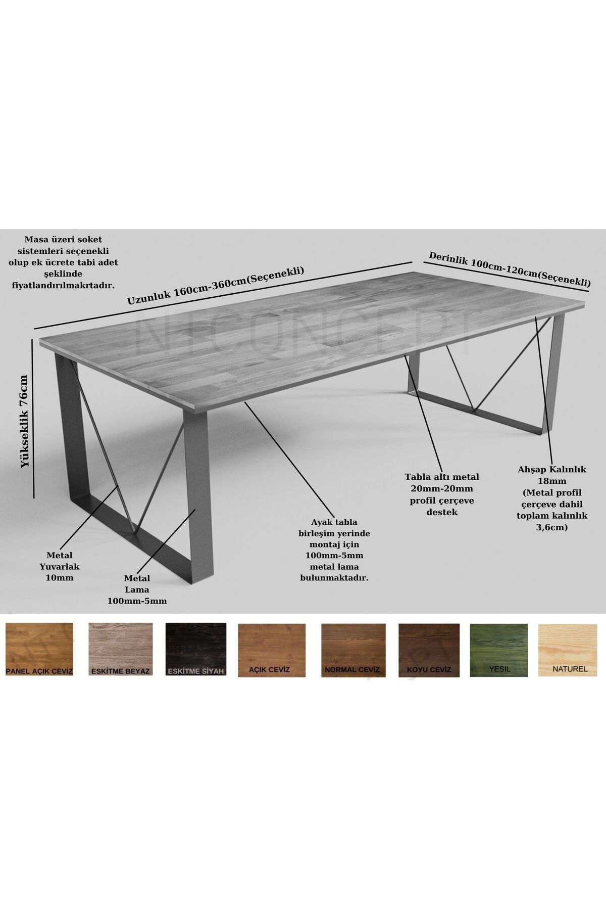 Nt Concept Ntconcept Sui Doğal Ağaç Toplantı Masası(120Cm-240Cm)