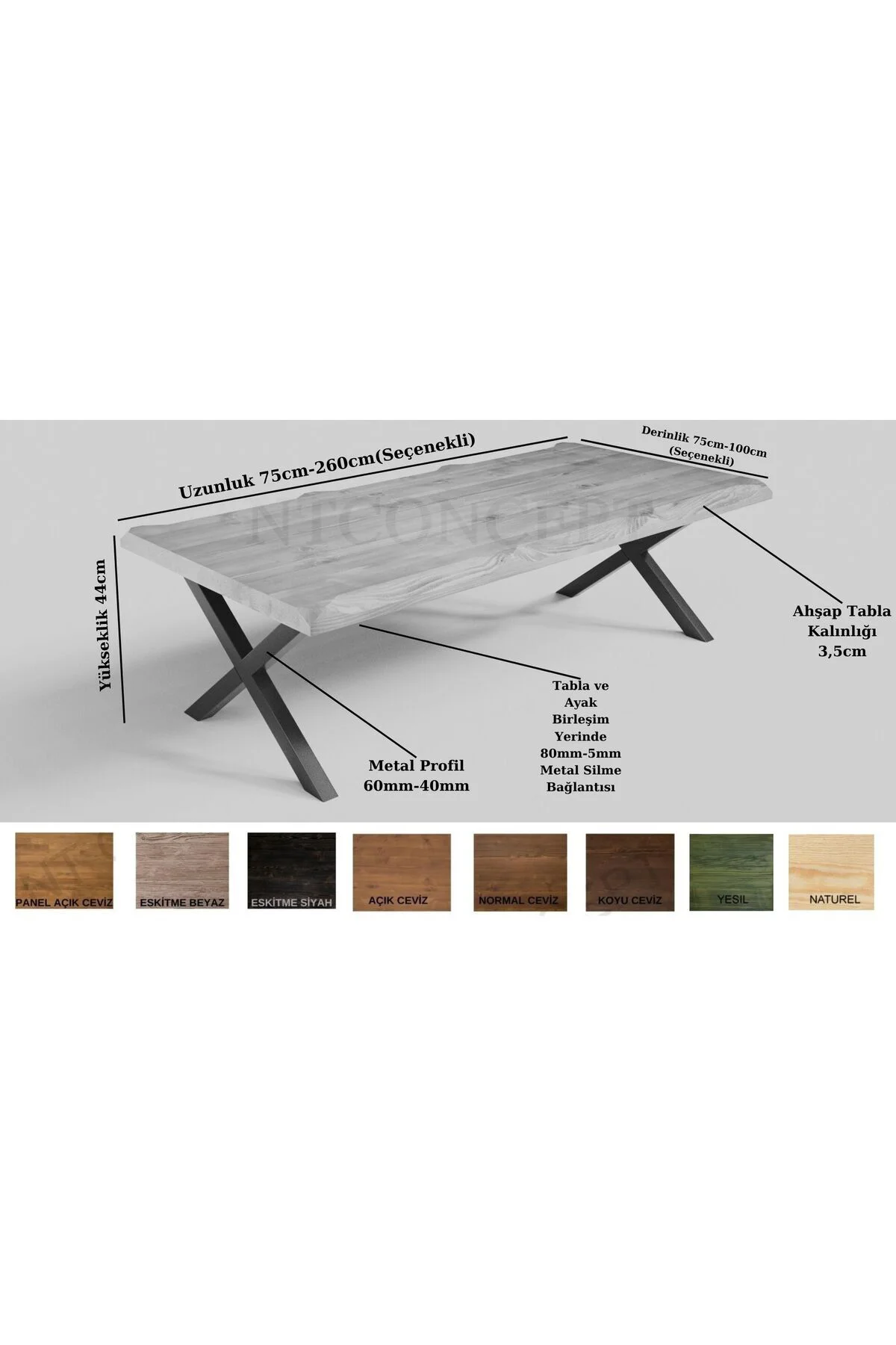 Ntconcept Sui Doğal Ağaç Sehpa(75CM-200CM)renk Seçenekli