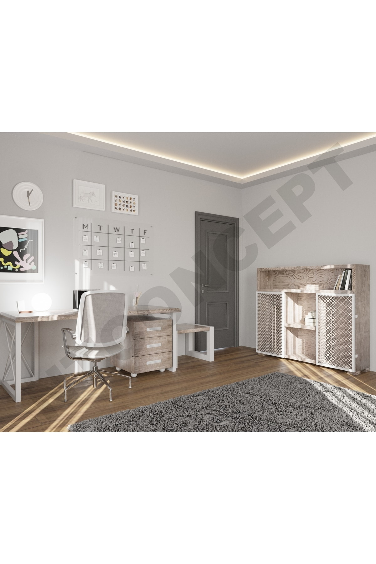 Nt Concept Ntconcept Well Doğal Ahşap Dörtlü Ofis Ve Çalışma Odası-180'Lik T