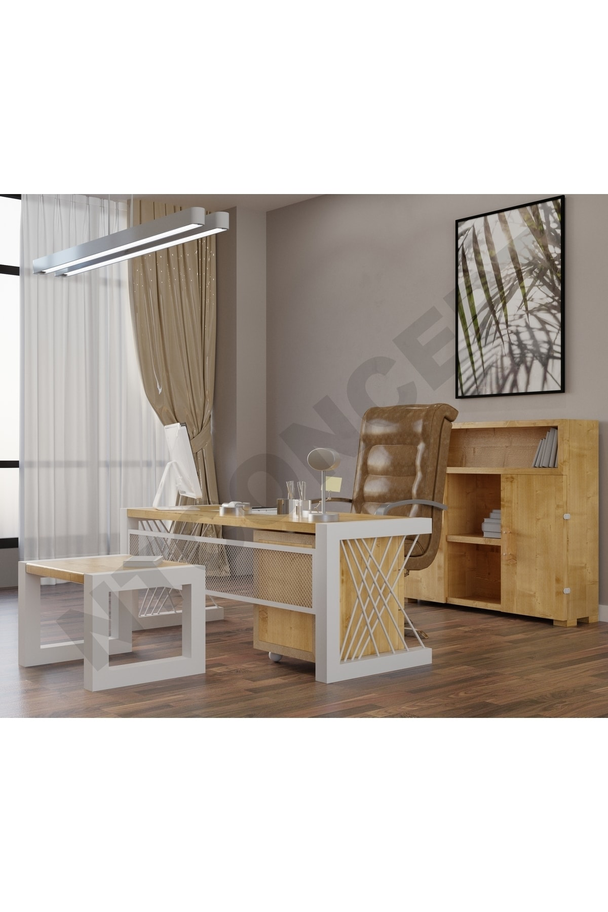 Nt Concept Ntconcept Wenox Doğal Ahşap Dörtlü Ofis Ve Çalışma Odası Takımı B