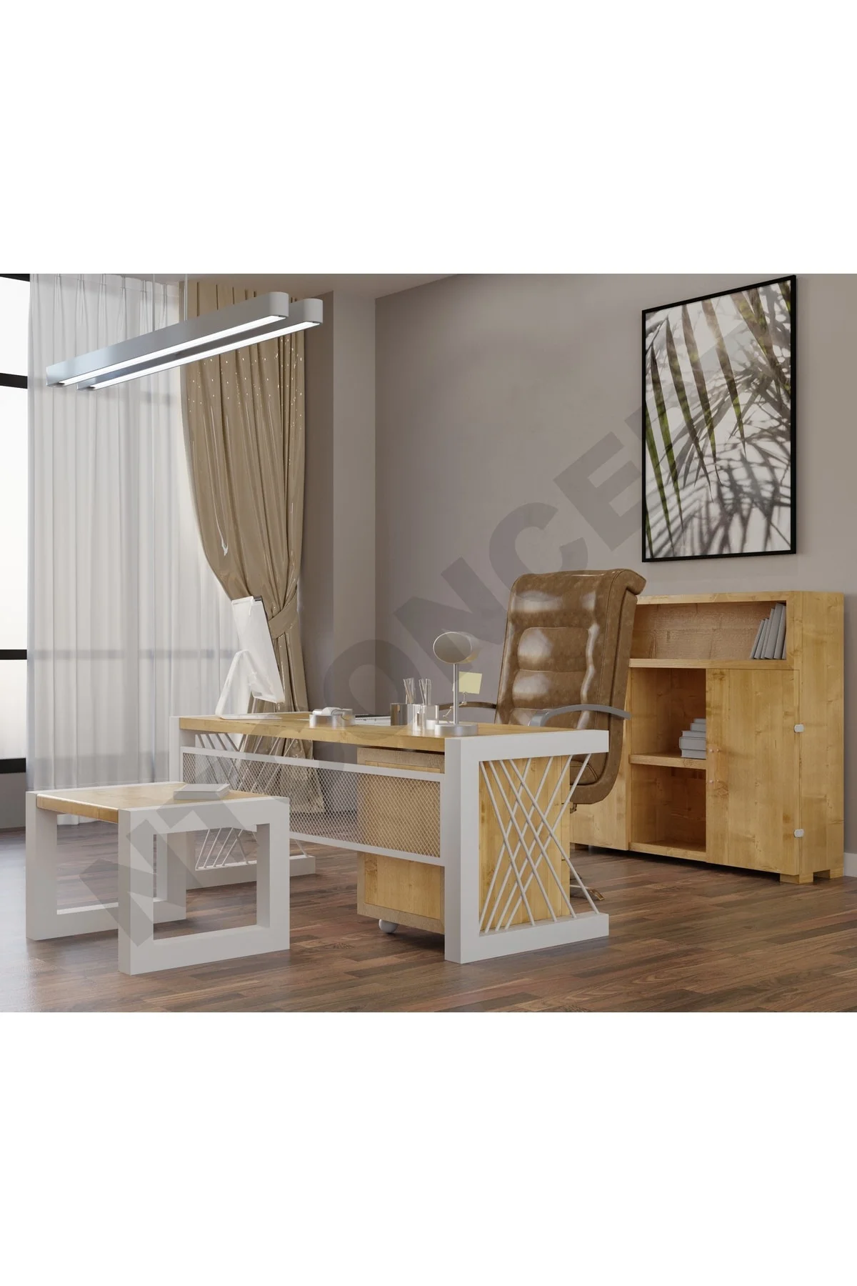 Ntconcept Wenox Doğal Ahşap Dörtlü Ofis Ve Çalışma Odası Takımı Beyaz-220'lık Takım
