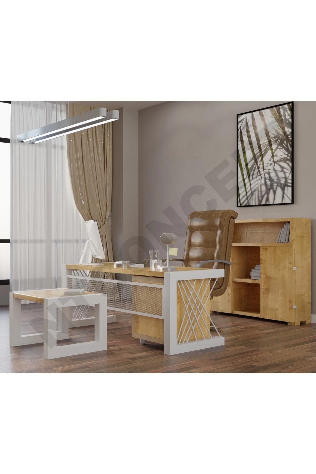 Ntconcept Wenox Doğal Ahşap Dörtlü Ofis Ve Çalışma Odası Takımı B