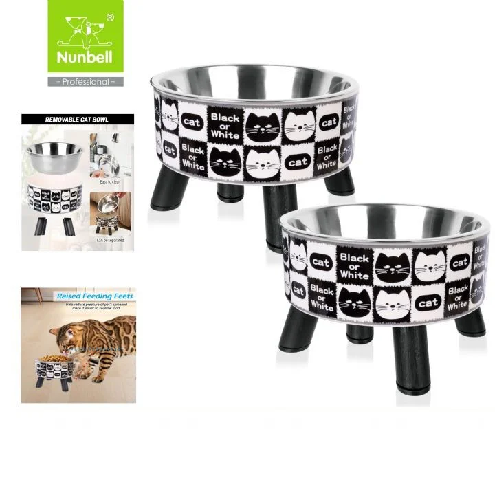 Nunbell Çelik Mama Kabı Yüksek Kedi Desen