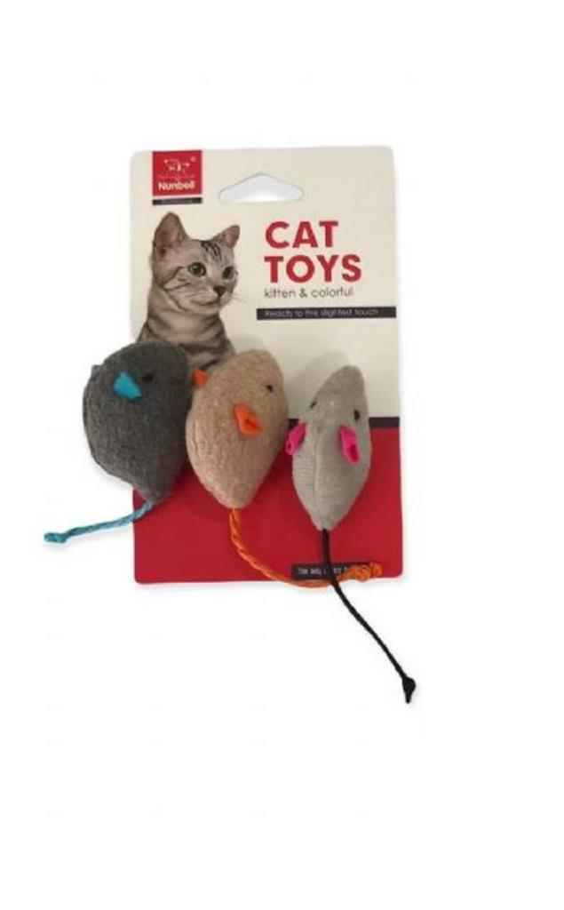 Nunbell  Renkli Peluş Fare Kedi Oyuncağı 3 Adet