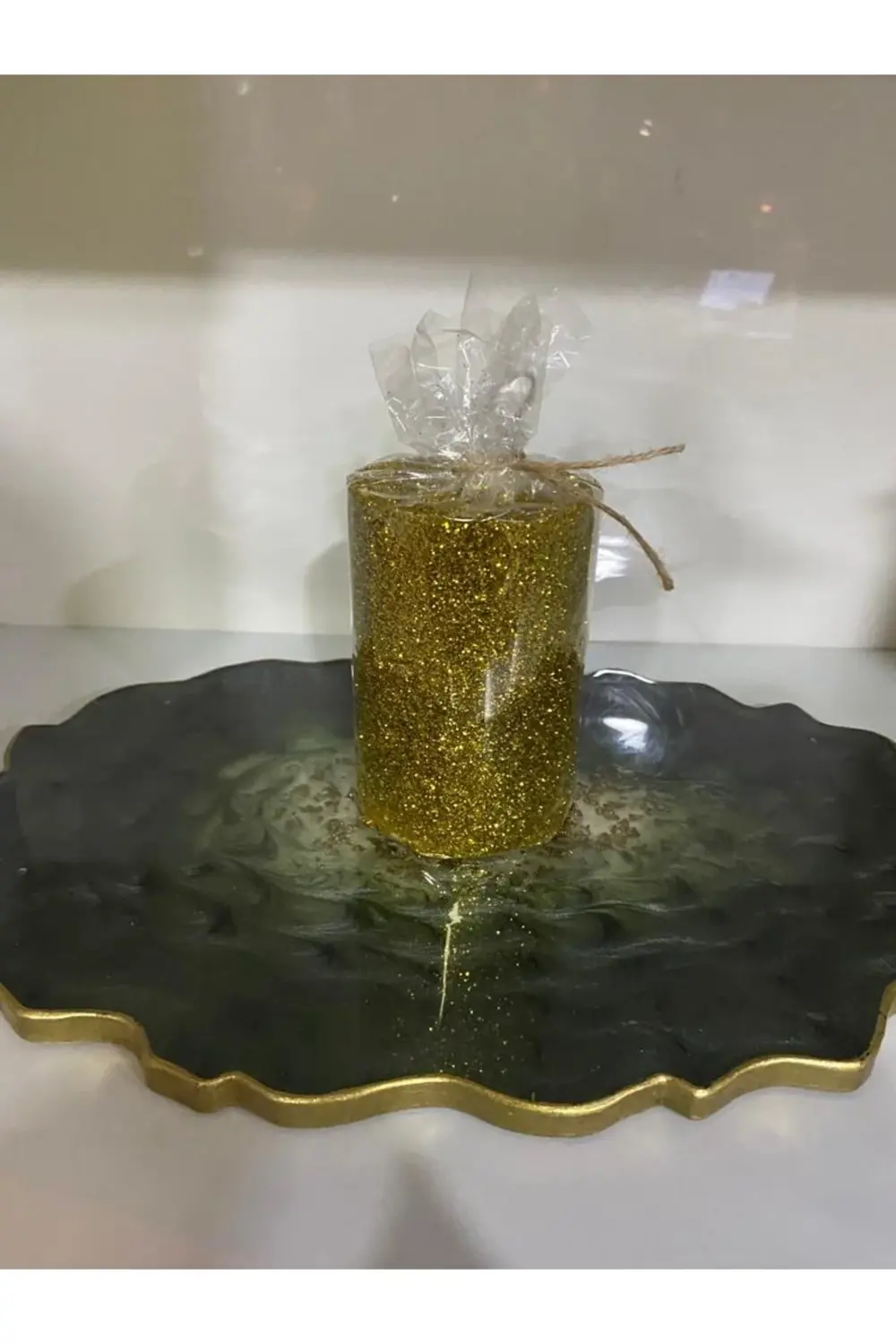 Nur Simli Kütük Mum (gold)