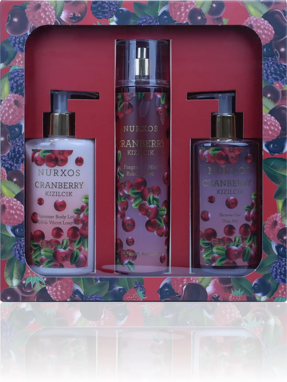 Nurxos 9886 Cranberry Kızılcık Hediyelik Kutulu 3'lü Set Vücut Sp