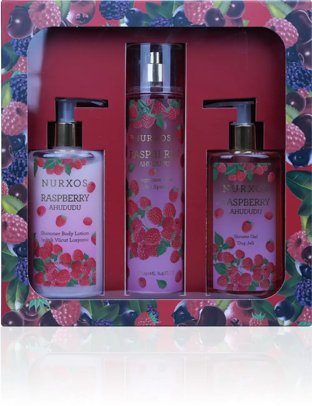 Nurxos 9888 Raspberry Ahududu Hediyelik Kutulu 3'lü Set Vücut Spr