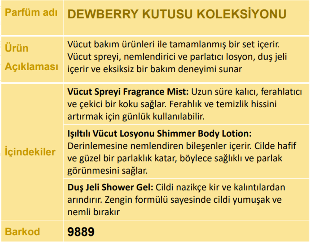 Nurxos 9889 Dewberry Böğürtlen Hediyelik Kutulu 3'lü Set Vücut Sp
