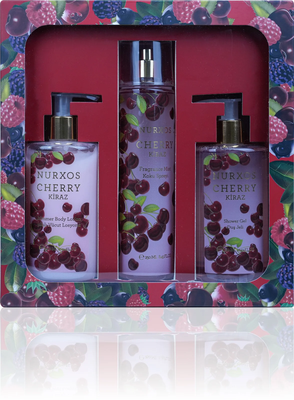 Nurxos Cherry (Kiraz ve Çilek) 3’lü Kadın Bakım Seti – Hediyelik 