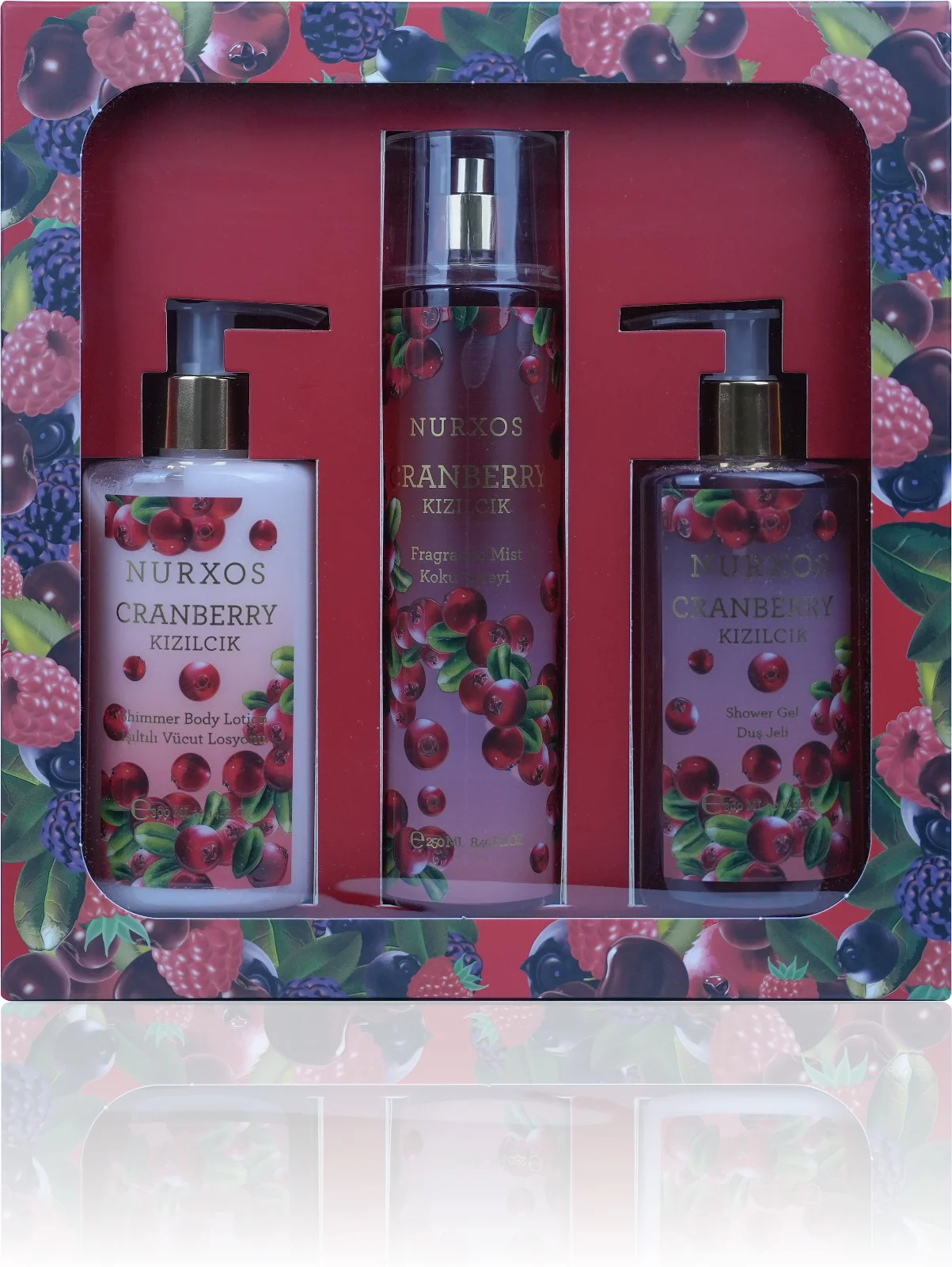 Nurxos Cranberry (Kızılcık) 3’lü Kadın Bakım Seti – Hediyelik Kut