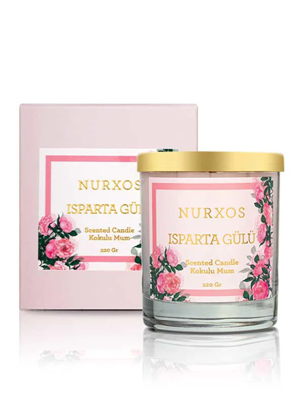 Nurxos Isparta Gülü Kokulu Mum 220 Gr – Çiçeksi Odunsu Soya Mumu 